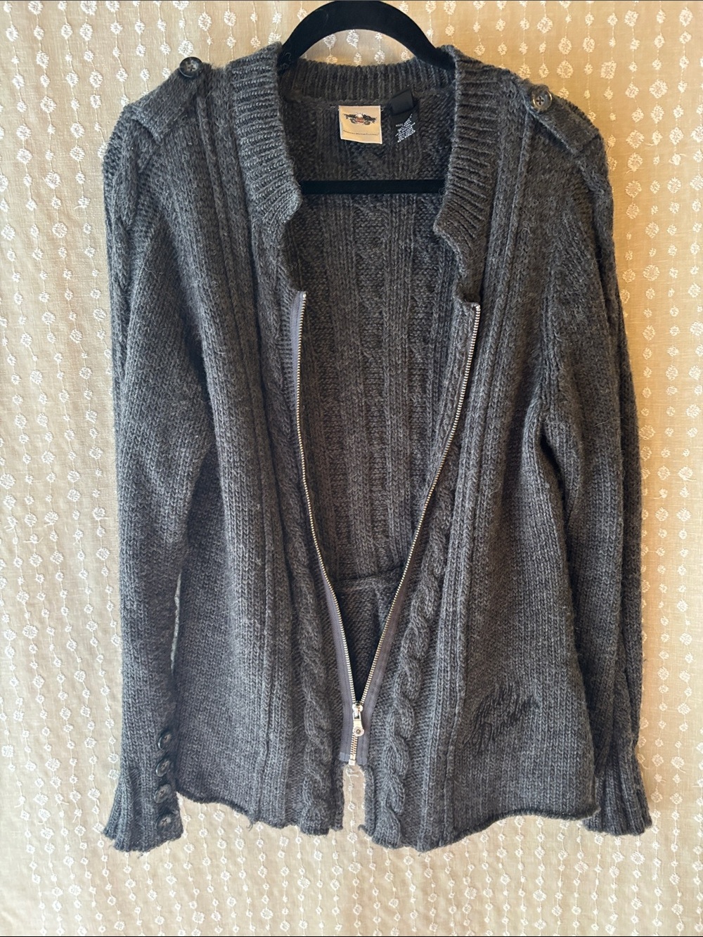 Harley-Davidson Gray Cable Knit Zip-Front Cardigan - Picture 6 of 9
